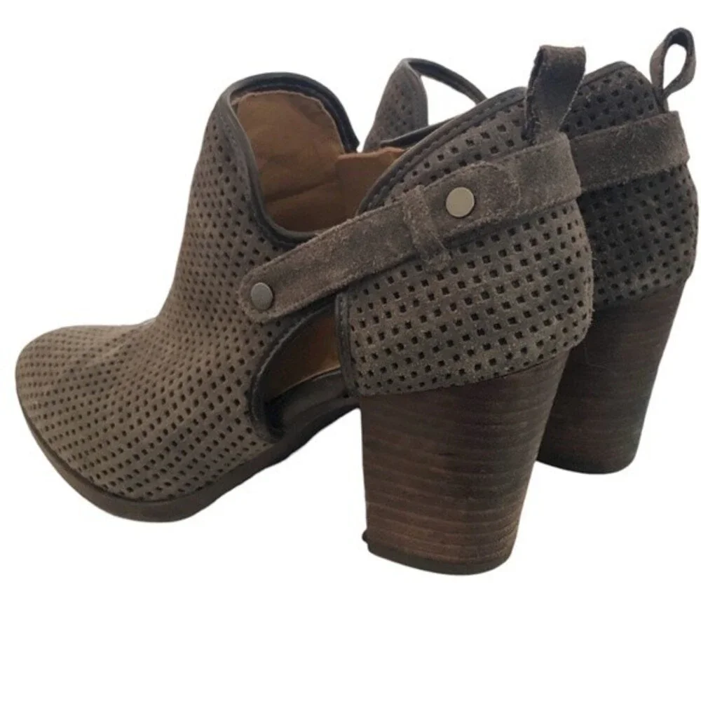 Franco Sarto Dale Ankle Boots Women’s 10M Dark Gray Suede Stacked Heel Zip